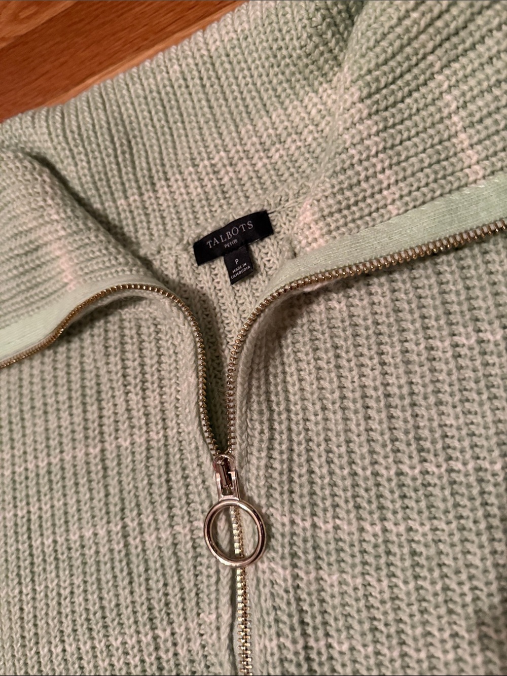 Talbots Light Green Half-Zip Cowl Sweater - Picture 3 of 9